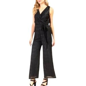 Ayla Women’s Black Chevron Lace With Liner Jumpsuit Small